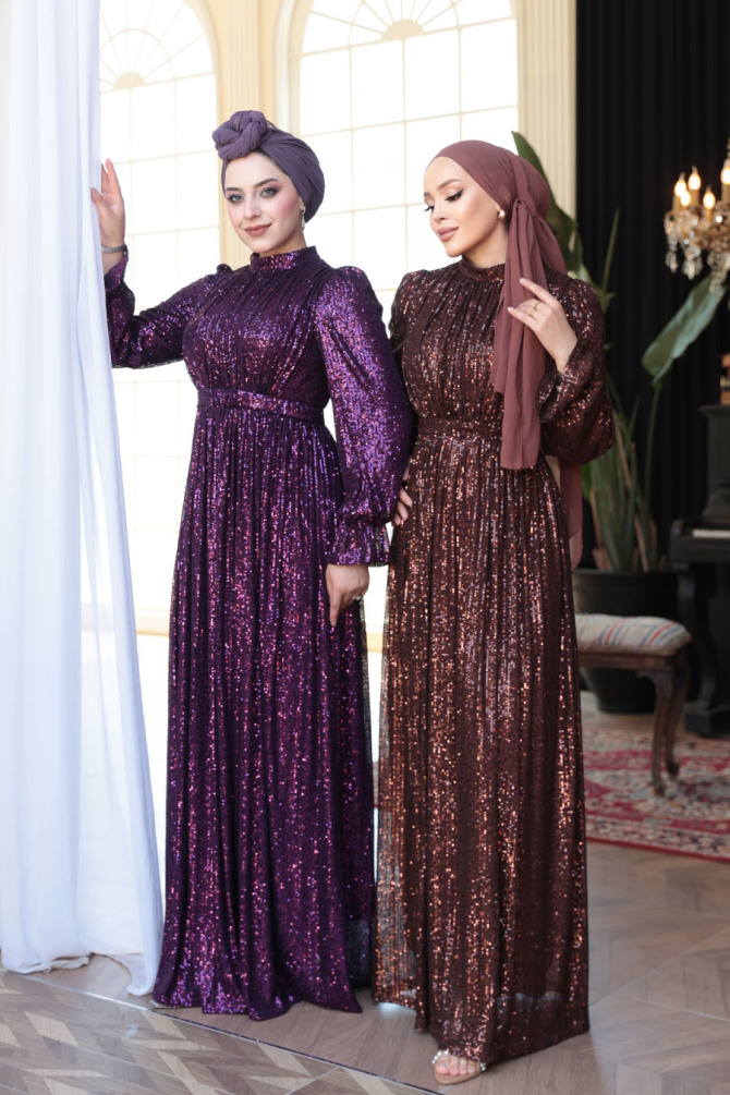 Modest Brown Evening Gown With Long Sleeve 44961KH - 5