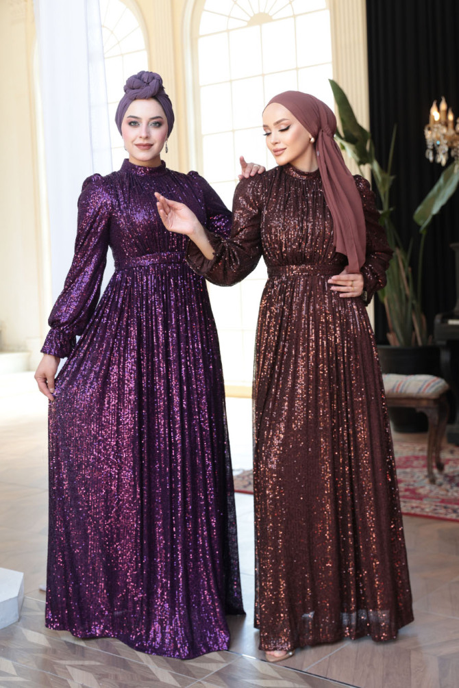 Modest Brown Evening Gown With Long Sleeve 44961KH - 6