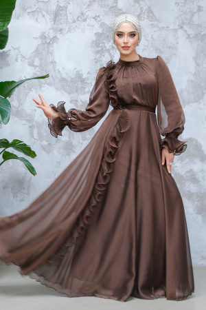 Modest Brown Evening Long Dress 48571KH - 1