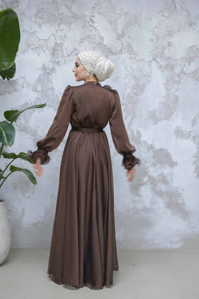Modest Brown Evening Long Dress 48571KH - 5