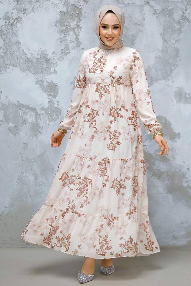 Modest Brown Floral Maxi Dress 22054KH - 1