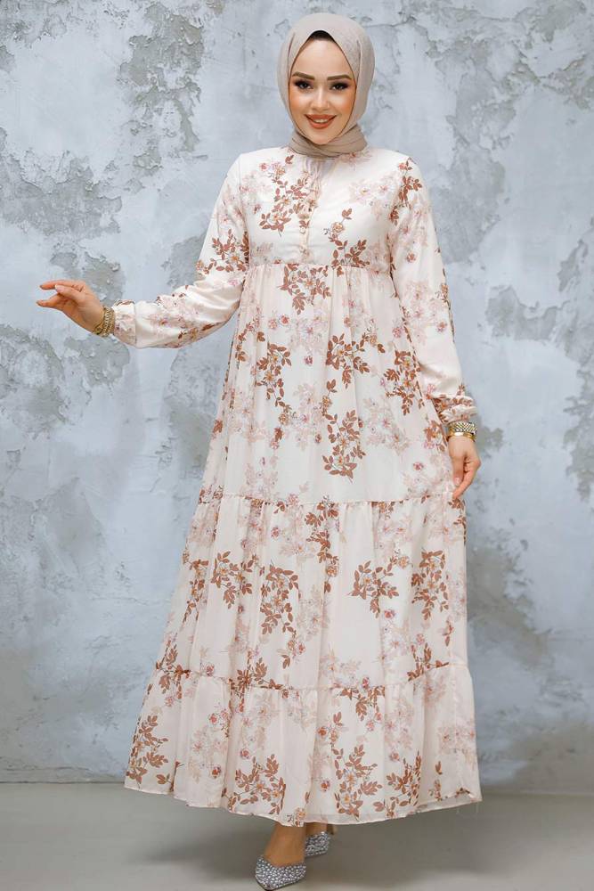 Modest Brown Floral Maxi Dress 22054KH - 2