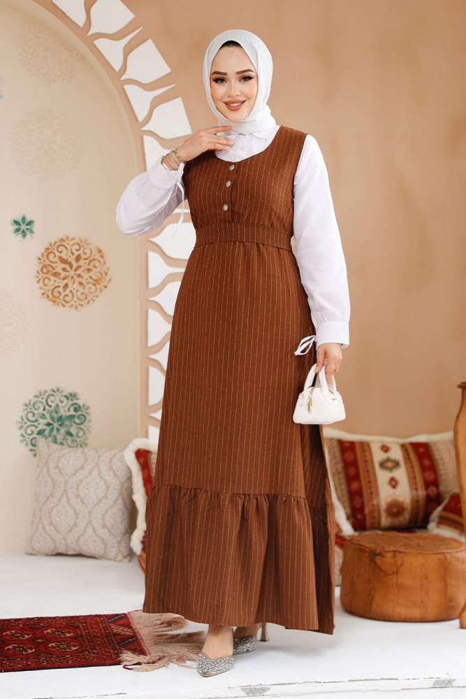 Modest Brown Gilet Dress 70501KH - 1