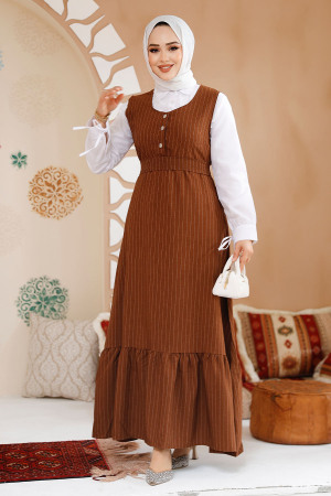 Modest Brown Gilet Dress 70501KH - 2
