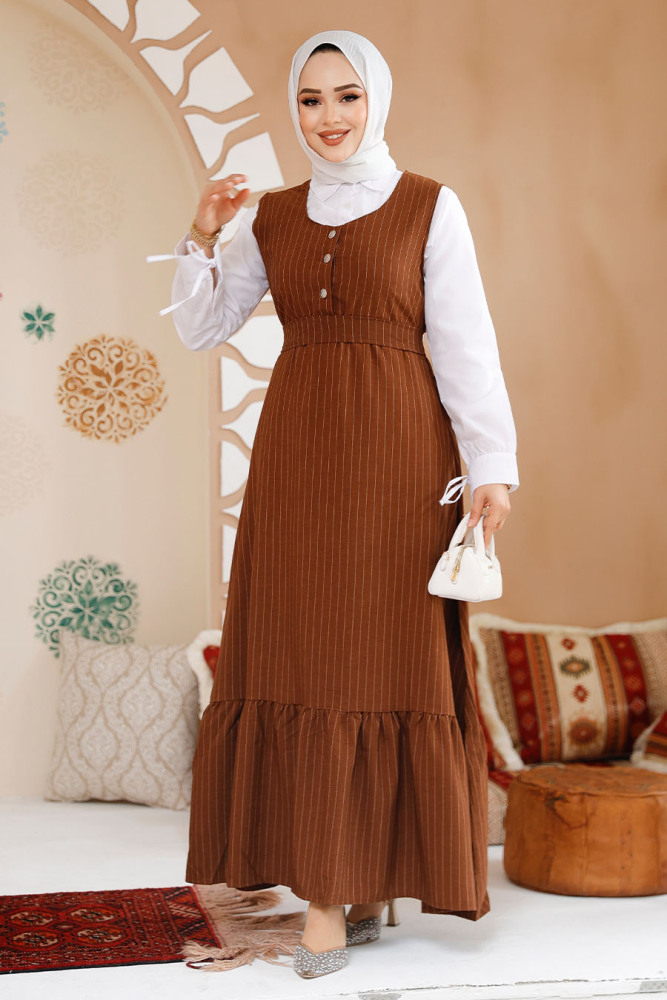 Modest Brown Gilet Dress 70501KH - 2