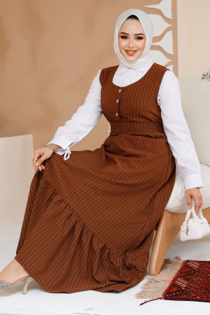 Modest Brown Gilet Dress 70501KH - 3