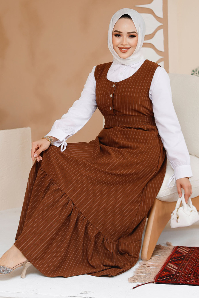 Modest Brown Gilet Dress 70501KH - 3