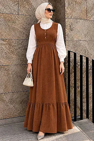 Modest Brown Gilet Dress 70501KH 