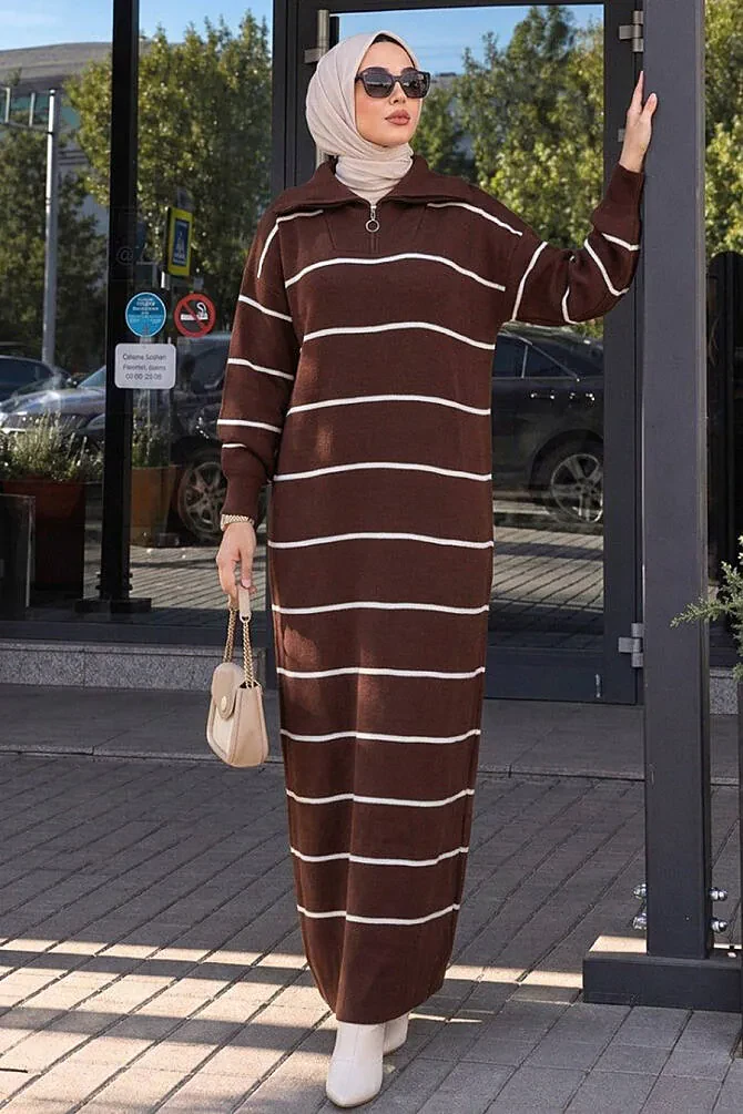 Modest Brown Knitwear Dress 65905KH - 1