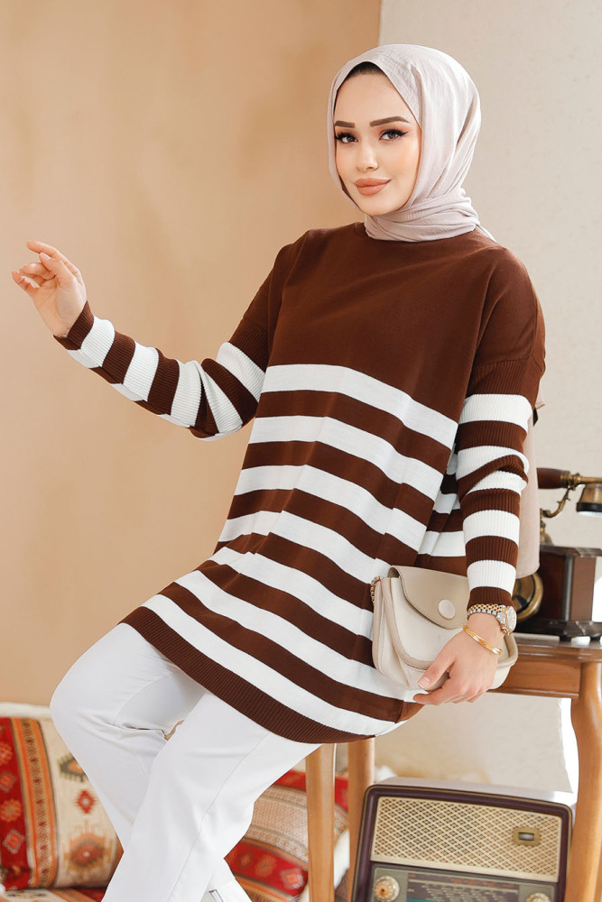 Modest Brown Knitwear Jumper Tunic 5325KH - 1