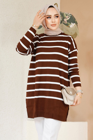 Modest Brown Knitwear Jumper Tunic 54151KH - 1