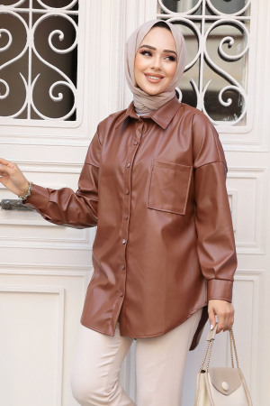 Modest Brown Leather Shirt 50931KH - 2