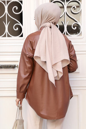 Modest Brown Leather Shirt 50931KH - 3