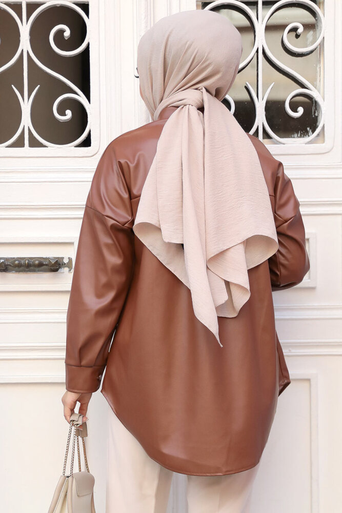 Modest Brown Leather Shirt 50931KH - 3