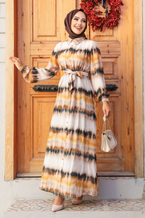 Modest Brown Long Dress 23551KH - 1