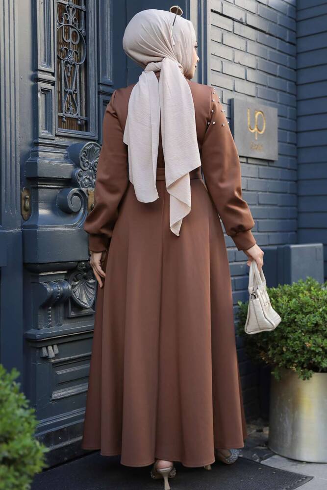 Modest Brown Long Dress 23631KH - 2