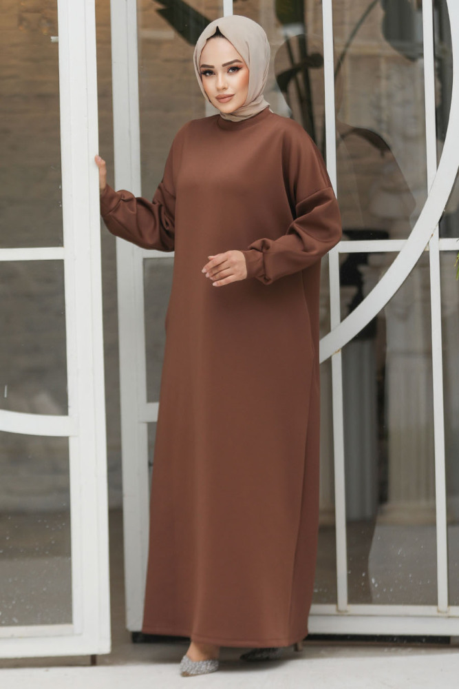 Modest Brown Long Sleeve Dress 23641KH - 2