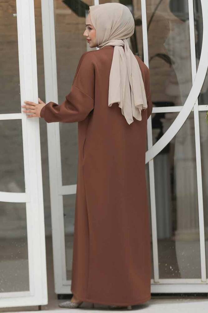 Modest Brown Long Sleeve Dress 23641KH - 3