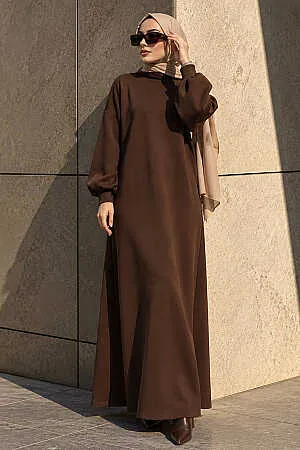 Modest Brown Long Sleeve Dress 23641KH 