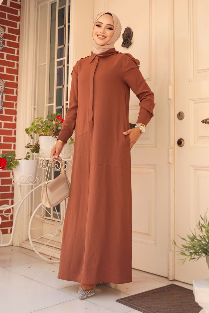 Modest Brown Maxi Dress 12501KH - 1