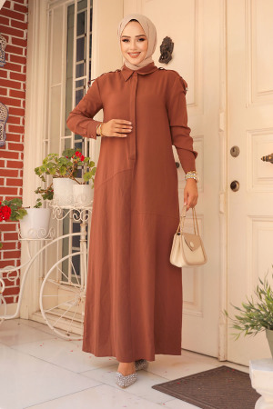 Modest Brown Maxi Dress 12501KH - 2