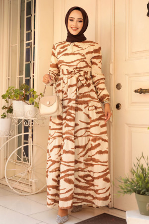 Modest Brown Maxi Dress 23142KH - 2