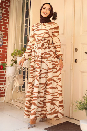 Modest Brown Maxi Dress 23142KH - 3