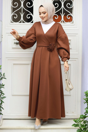 Modest Brown Maxi Dress 61471KH - 1