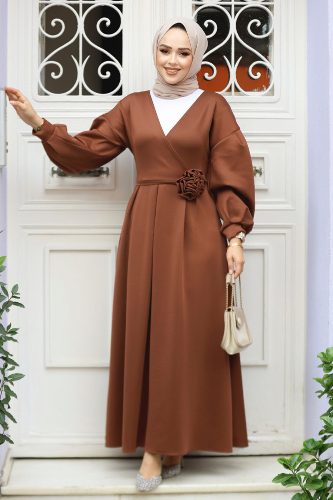 Modest Brown Maxi Dress 61471KH - 2