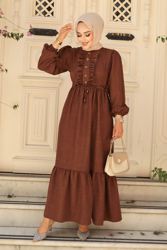 Modest Brown Maxi Dress 6731KH - 2