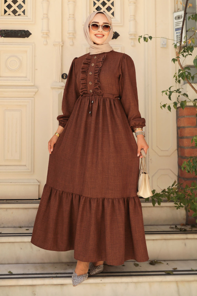 Modest Brown Maxi Dress 6731KH - 3