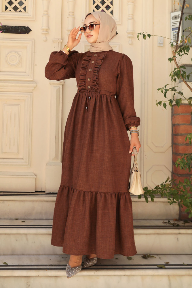 Modest Brown Maxi Dress 6731KH - 1