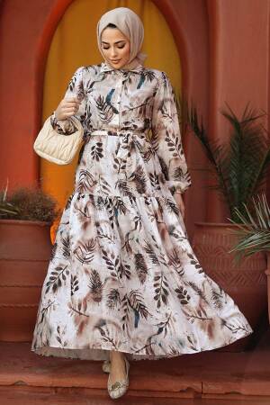 Modest Brown Maxi Floral Dress 60891KH - 2