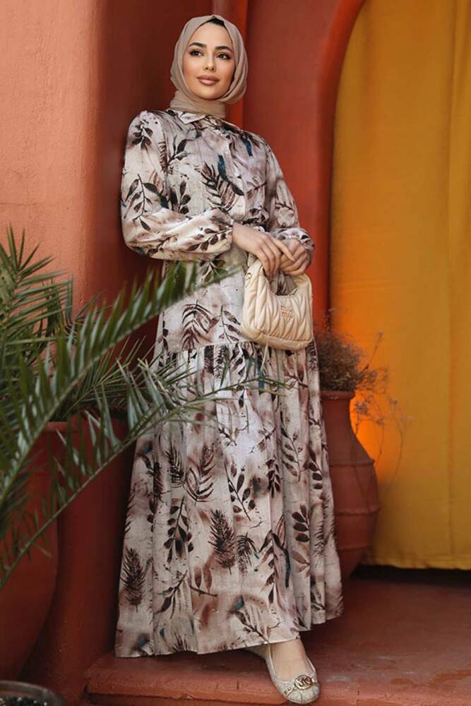 Modest Brown Maxi Floral Dress 60891KH - 6