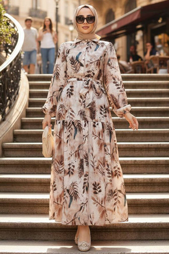 Modest Brown Maxi Floral Dress 60891KH - 1