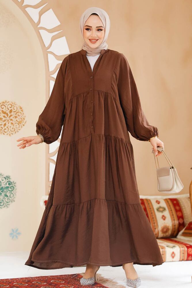 Modest Brown Pastel Dress 536147KH - 2