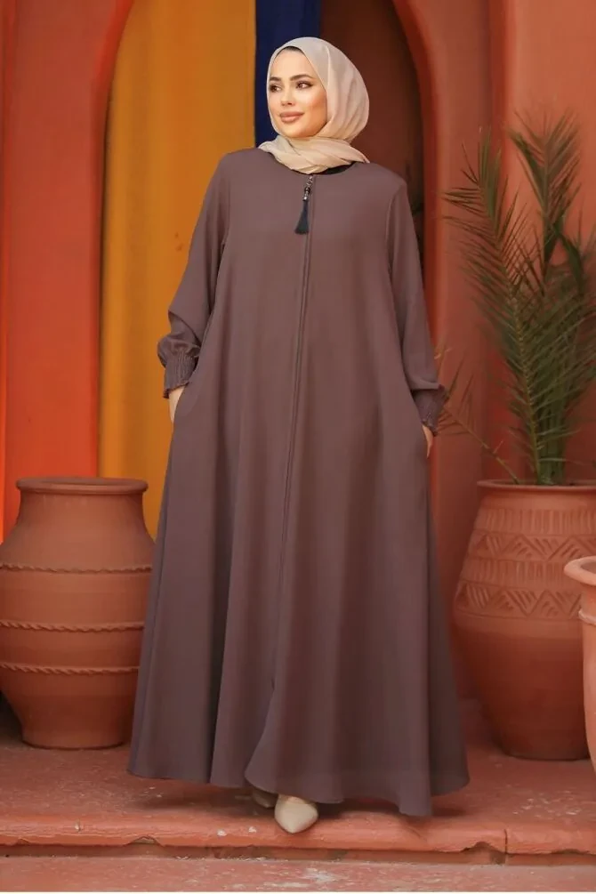 Modest Brown Plus Size Abaya 26302KH - 1