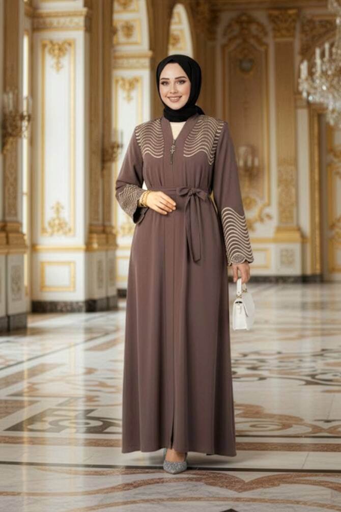 Modest Brown Plus Size Abaya 29105KH - 1