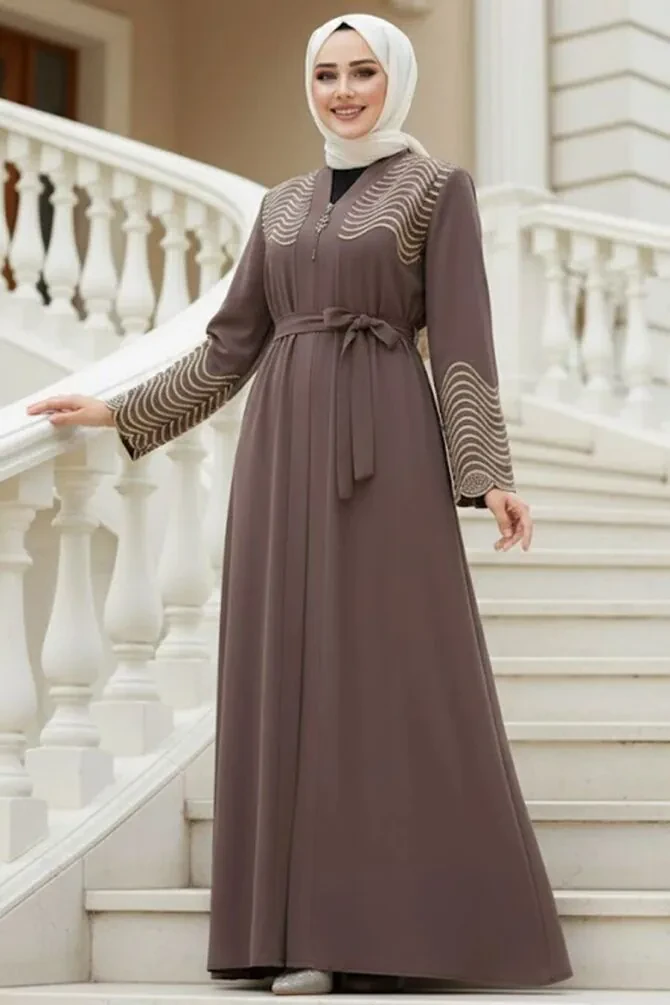 Modest Brown Plus Size Abaya 29105KH - 1