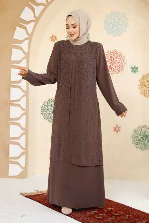 Modest Brown Plus Size Abaya 29119KH - 1