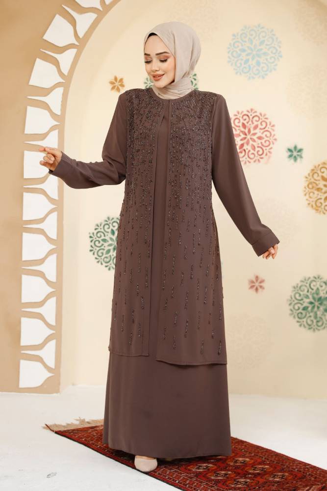 Modest Brown Plus Size Abaya 29119KH - 1