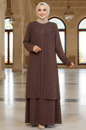 Modest Brown Plus Size Abaya 29119KH - 1