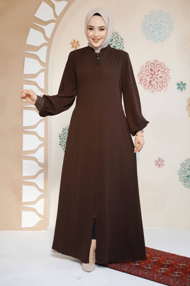 Modest Brown Plus Size Abaya 35168KH - 1
