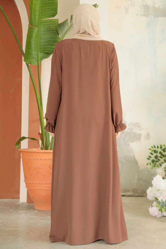 Modest Brown Plus Size Abaya 45275KH - 3