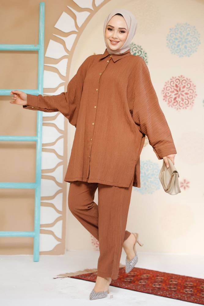 Modest Brown Plus Size Dual Suit 2817KH - 1