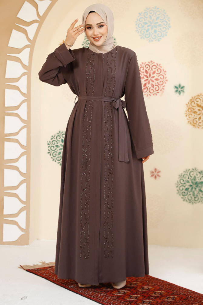 Modest Brown Plus Size Dubai Abaya 29118KH - 1