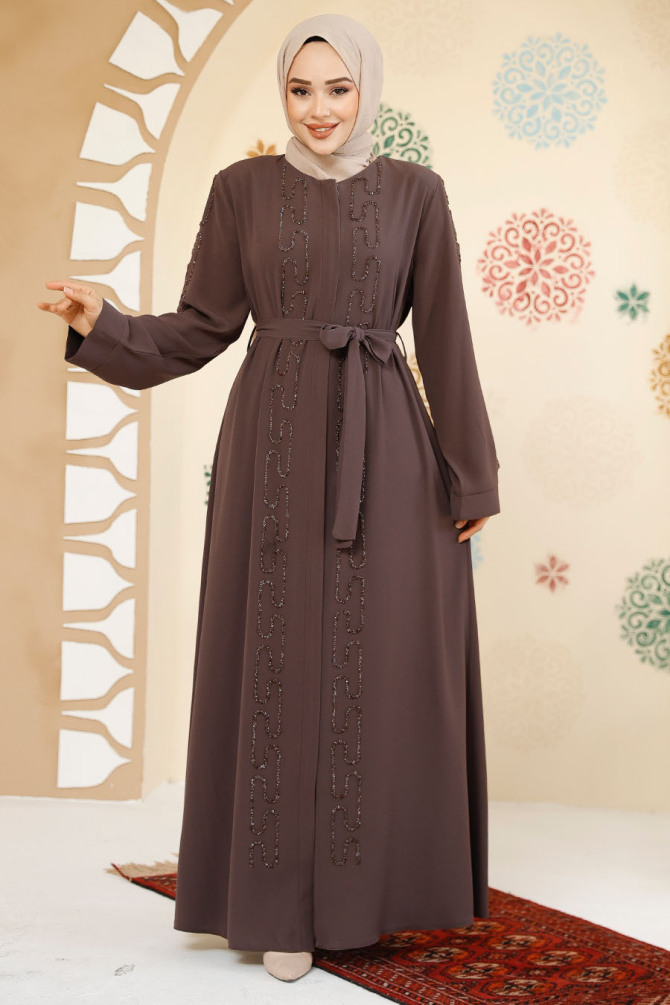 Modest Brown Plus Size Dubai Abaya 29118KH - 2