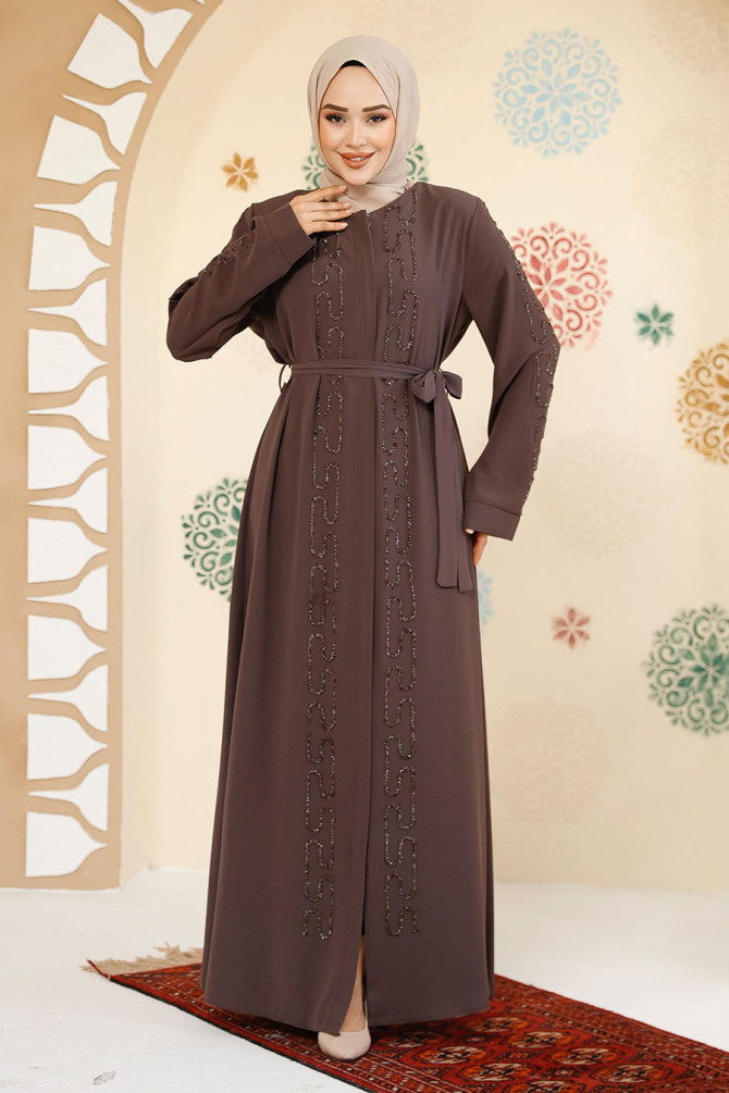 Modest Brown Plus Size Dubai Abaya 29118KH - 3