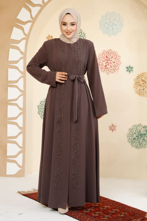 Modest Brown Plus Size Dubai Abaya 29118KH - 4