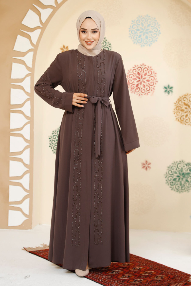 Modest Brown Plus Size Dubai Abaya 29118KH - 4